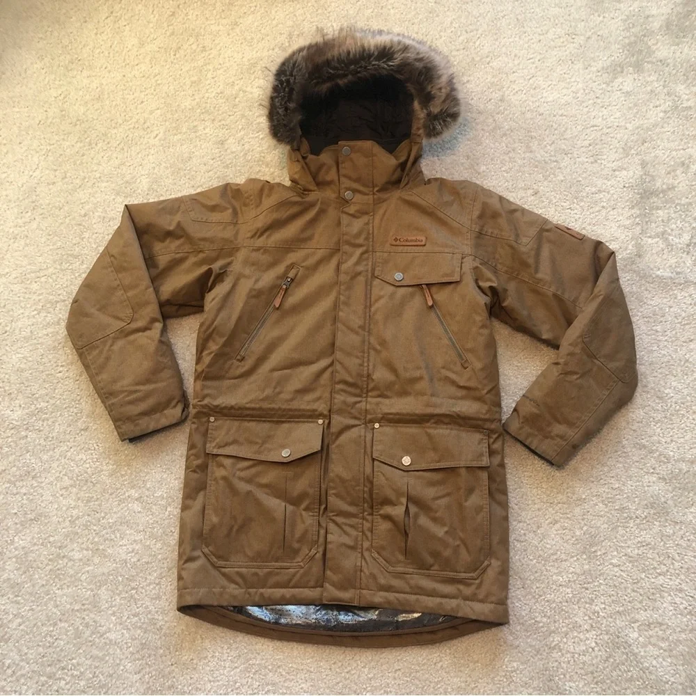 Columbia Mens Barlow Pass Turbodown II Jacket Brown Coat Size Small Waterproof